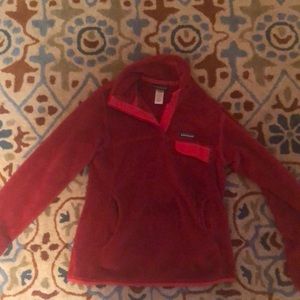 Red Patagonia fleece pullover